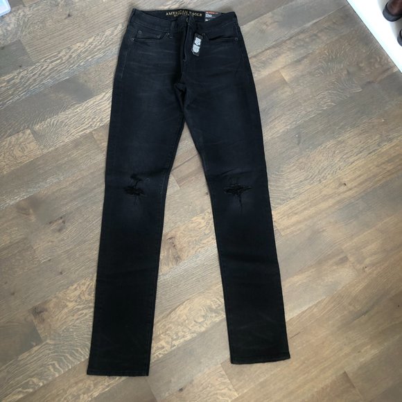 NWT American Eagle 360 Extreme Flex Black Distressed Slim Jeans Size 30x36 - Picture 2 of 13